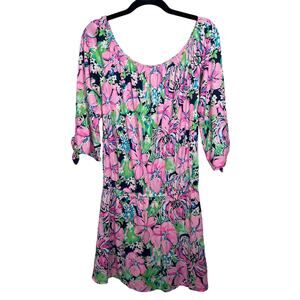 Lilly Pulitzer Off the Shoulder Pink Blossom Zest Lana Skort Romper Womens S 4-6